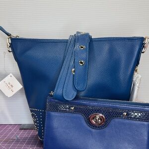Coach Mini Duffle in Navy Pebbled Leather w/ coordinating Wallet